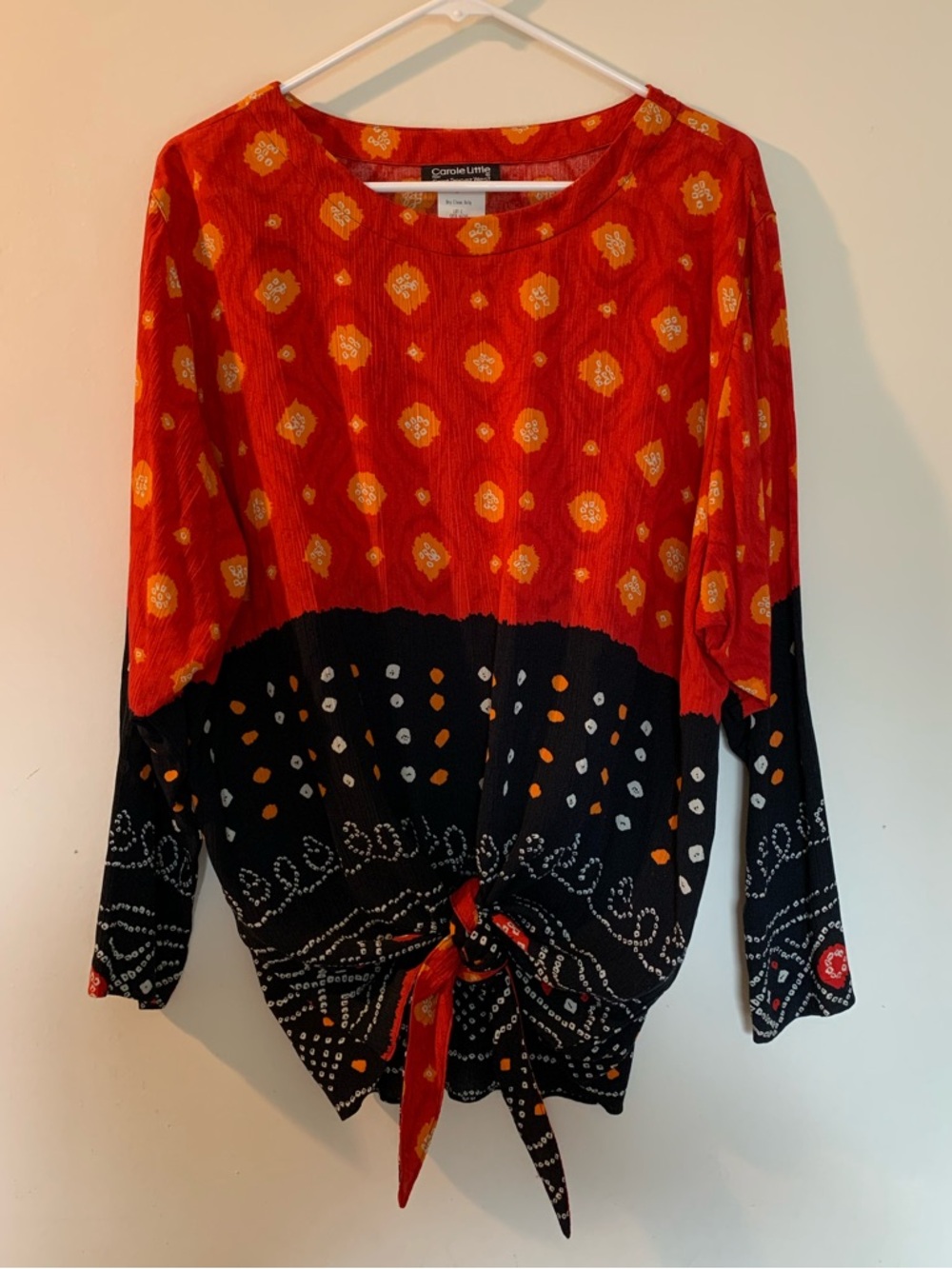 VTG Carole Little Saint-Tropez West Long Sleeve Top Womens 8 Tie Front Colorful